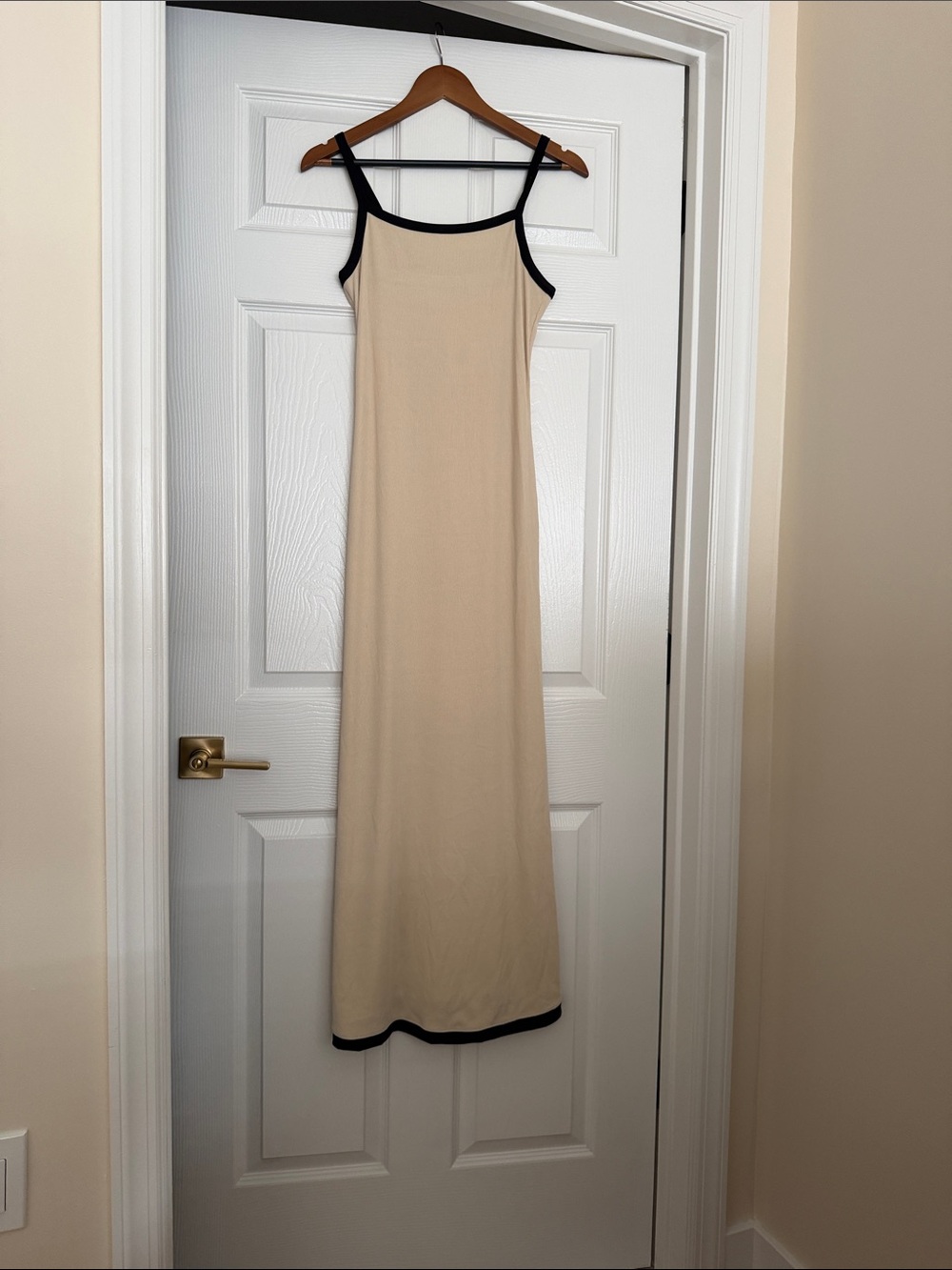 Classic Beige Dress with Black Trim